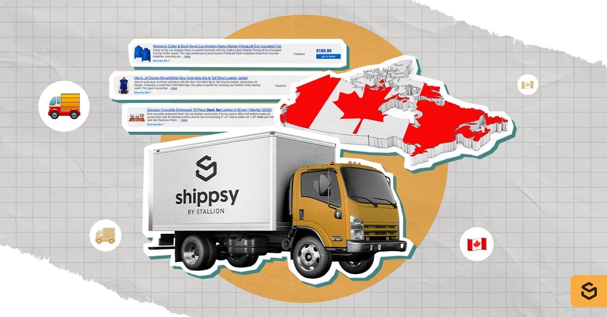 Shippsy's delivery van with the Canadian flag ang various product description at the back.