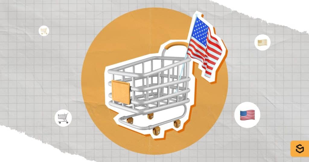 A 3D image of a shopping cart with the US flag