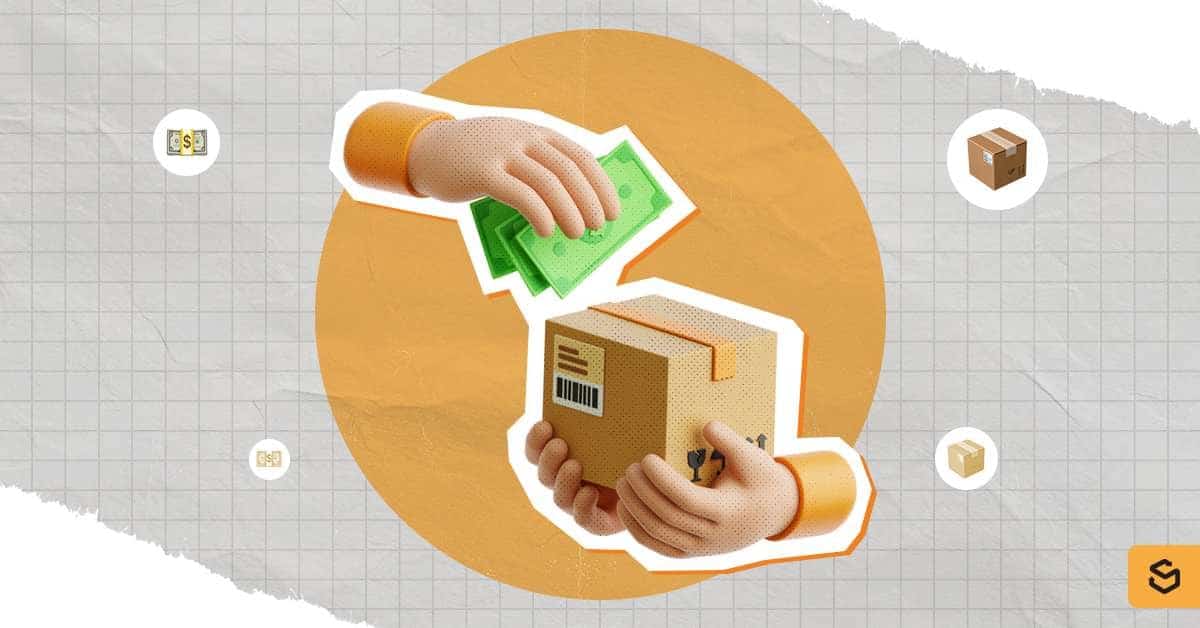 A hand paying duty and another handing out a package.