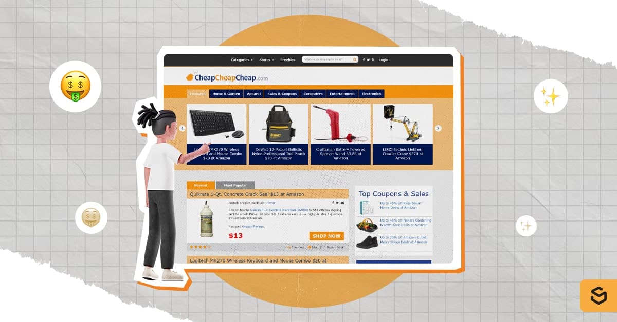A man standing beside Cheapcheapcheap's featured item section