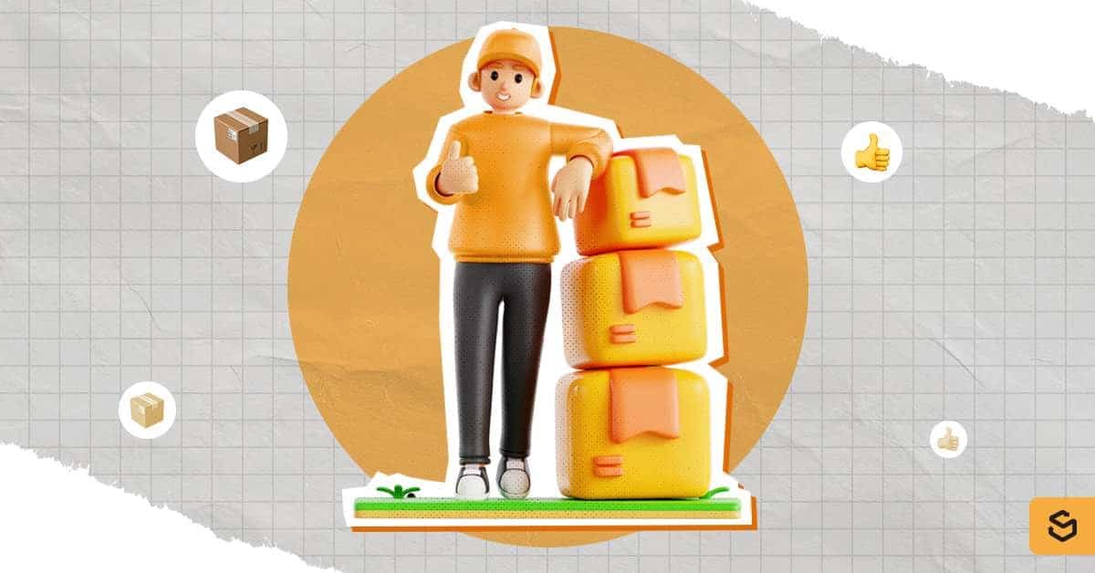 A man standing beside packages.
