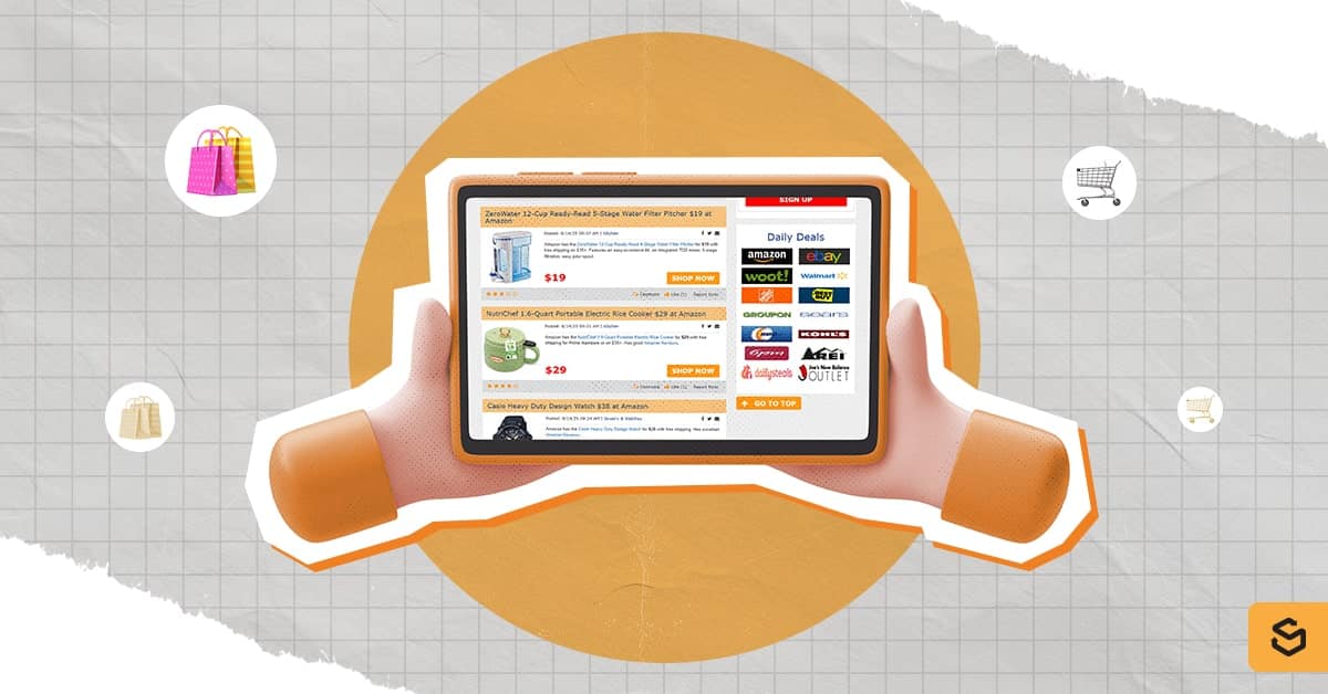 A pair of hands holding a tablet showing Cheapcheapcheap's Daily Deals