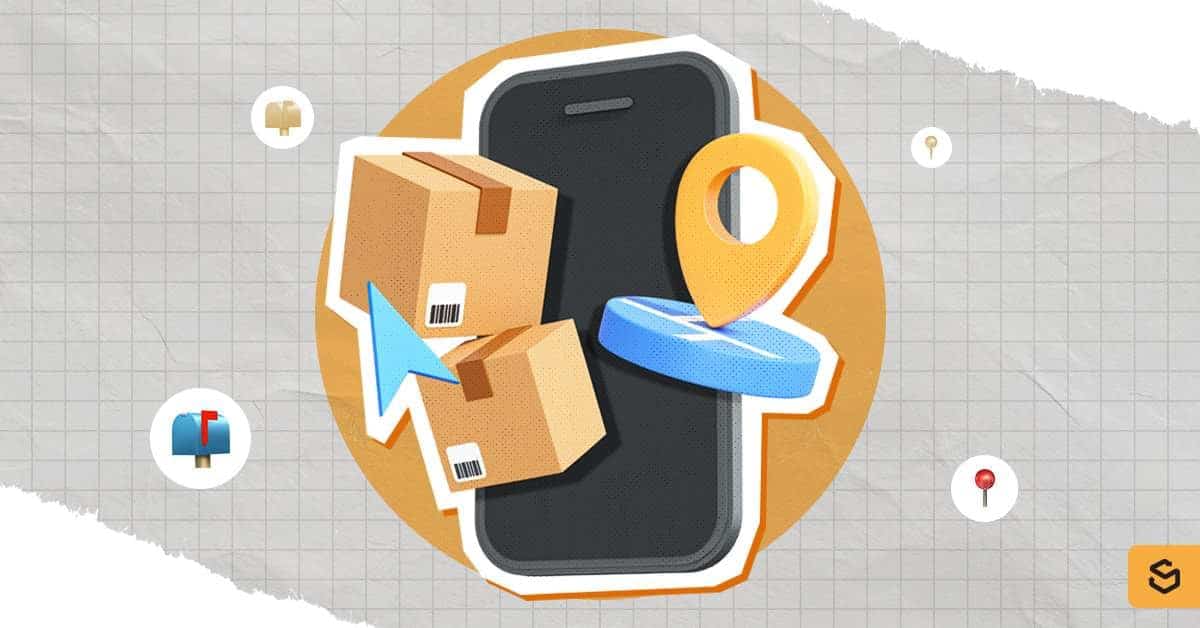 A phone with packages and location pin.
