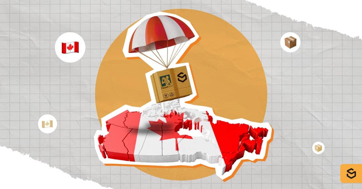 A Shippsy box falling down Canada in a parachute