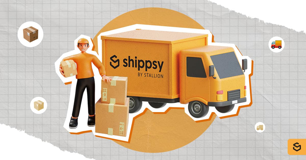 A Shippsy truck and a delivery man holding packages