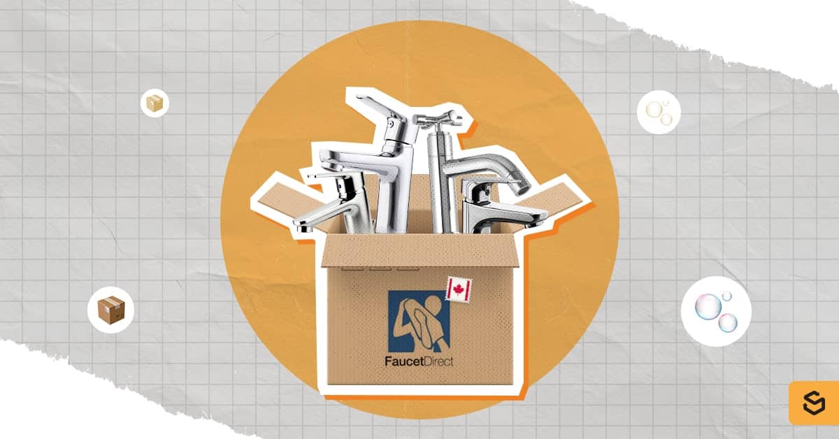 Bathroom faucets inside the box with Faucet Direct US's logo
