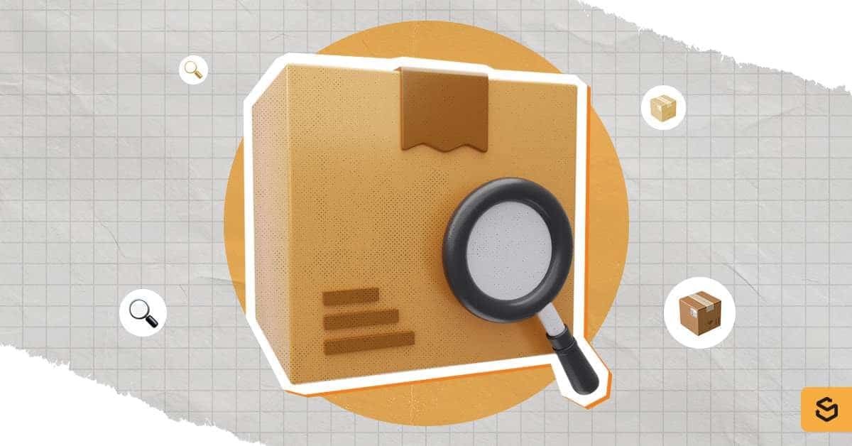 Package with magnifying glass.