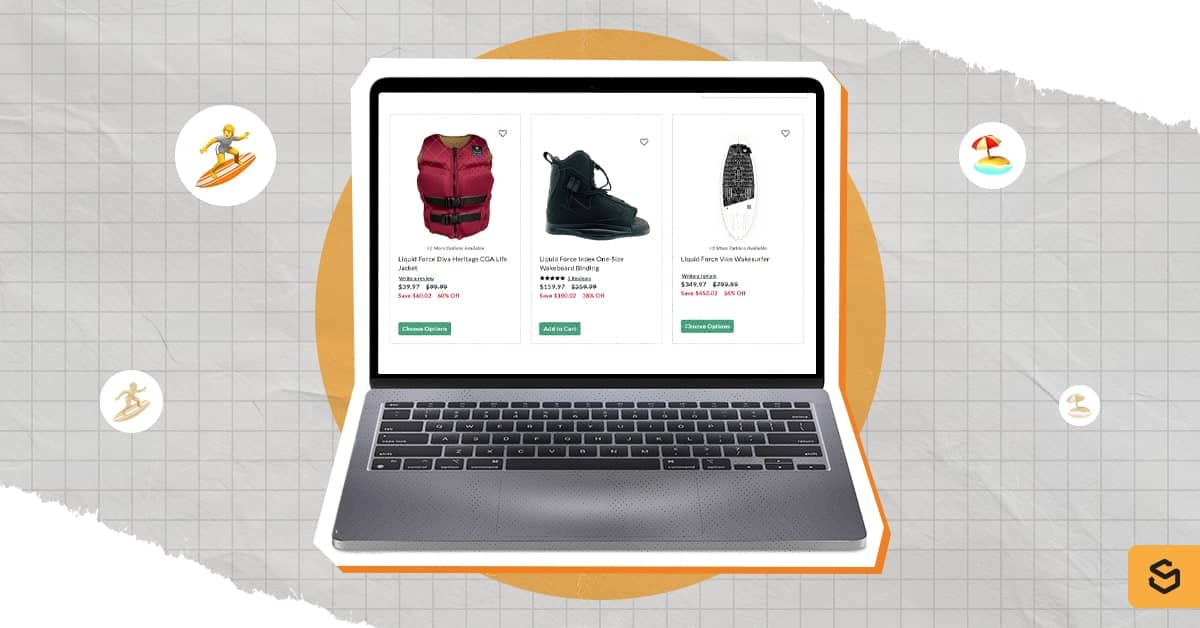 A laptop with The House water sports shopping page