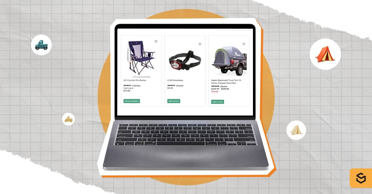 A laptop with The House camping shopping page