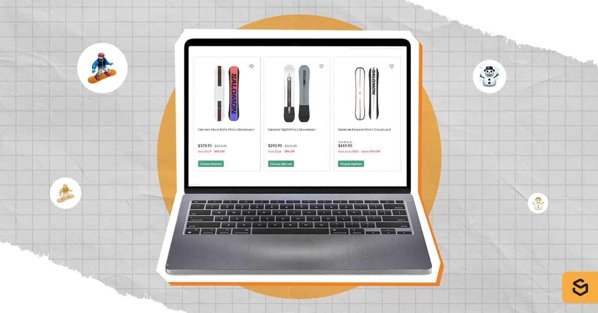 A laptop with The House winter sports shopping page