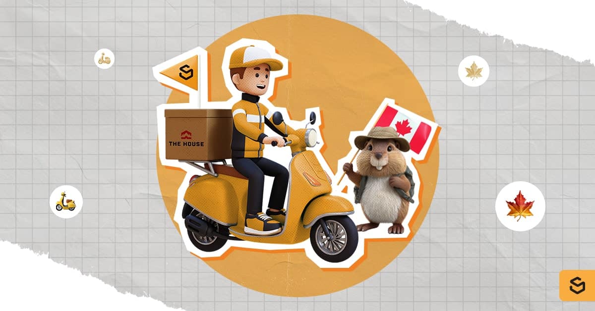 A Shippsy delivery driver riding on a motorcycle with a beaver beside hime