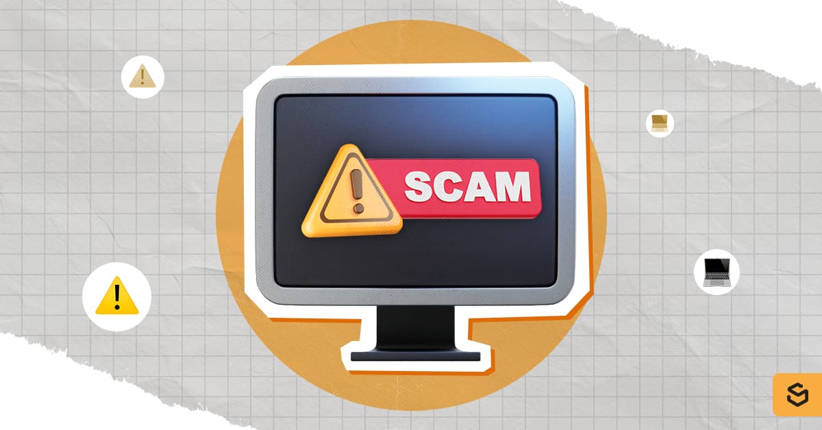 Un ordinateur avec le message « SCAM » à l'écran