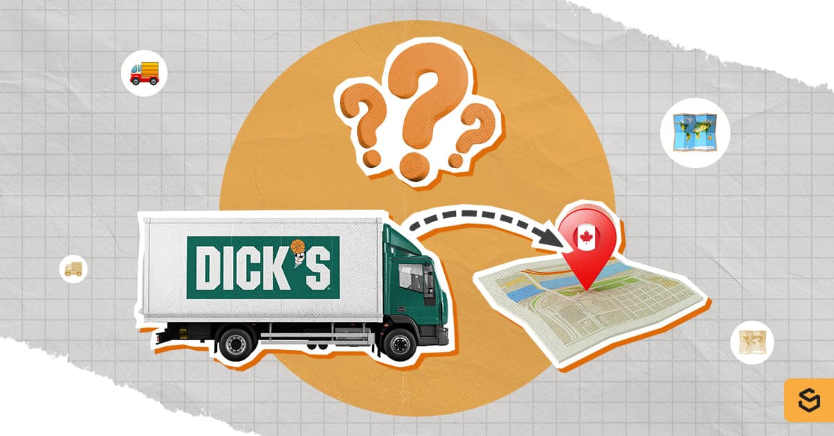 A DICK'S Sporting Goods truck and map with a Canada pin