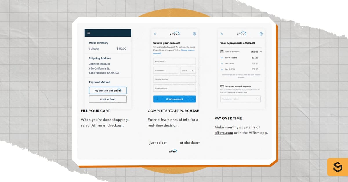 A screenshot of the Affirm payment process