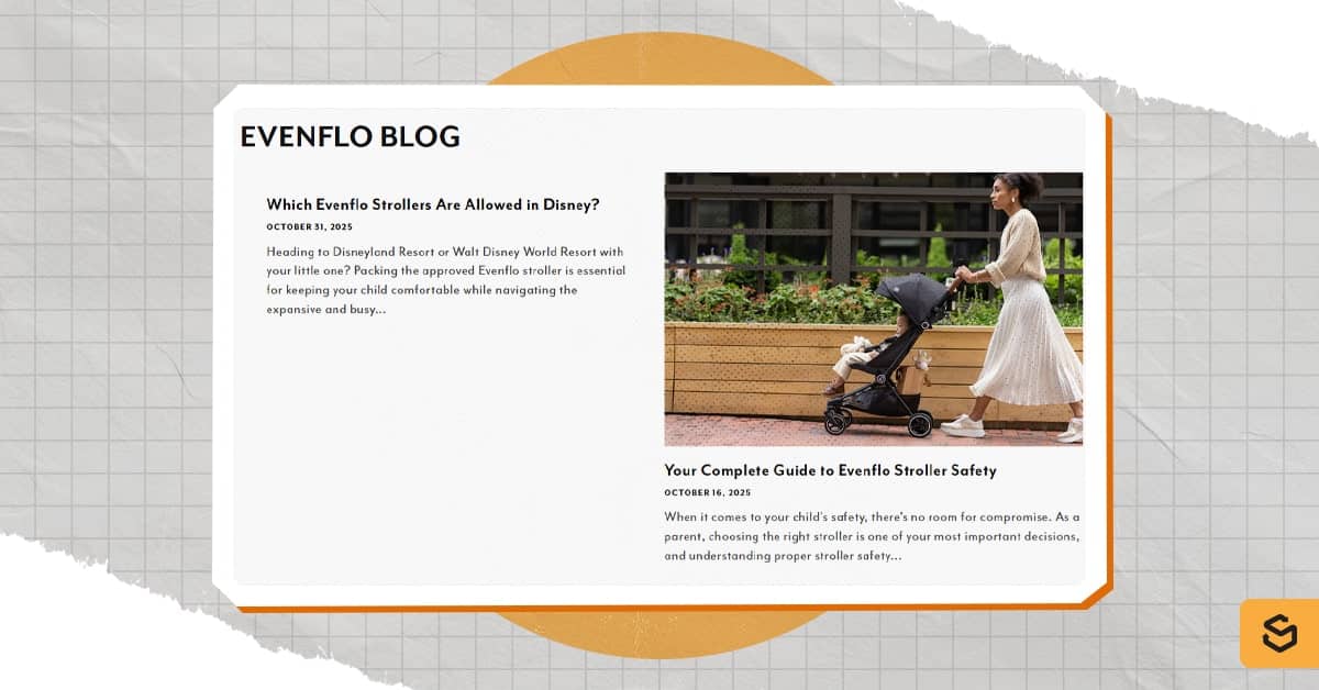 A screenshot of the the Evenflo's blog page