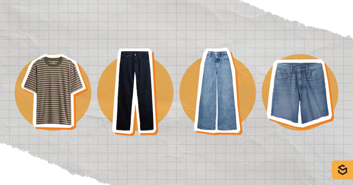 An image of Gap jeans, a t-shirt, and shorts
