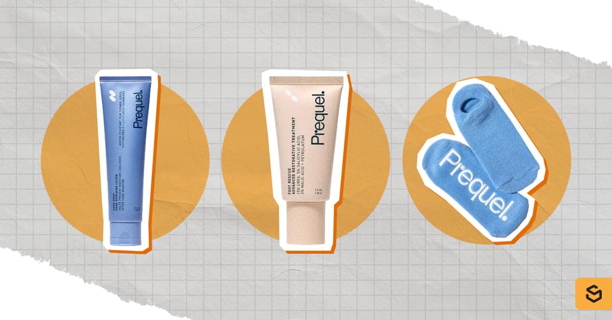 Une photo des produits de soins pour les mains et les pieds Prequel