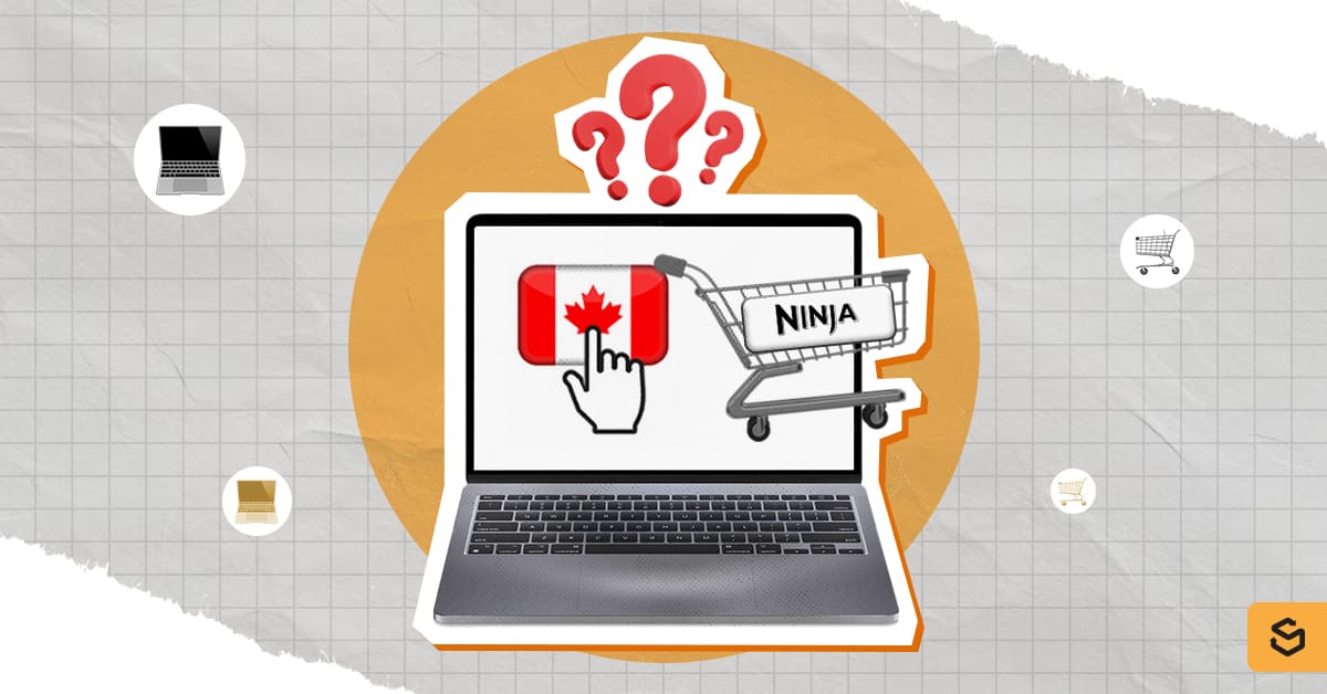 A Ninja shopping cart and Canada flag with cursor on a laptop screen