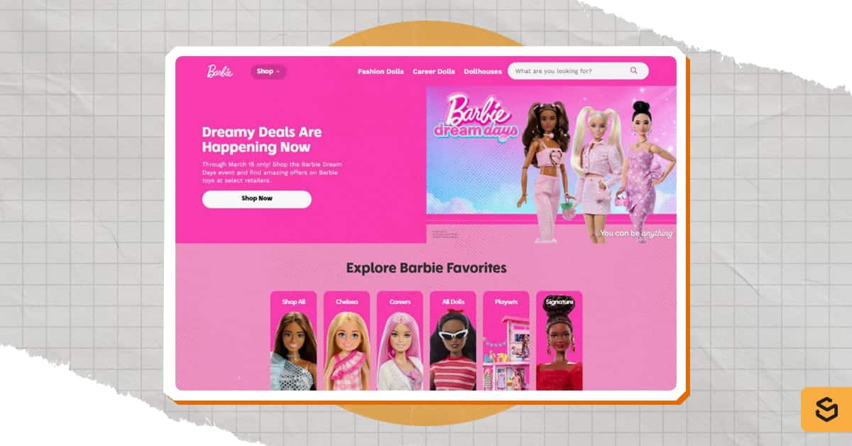 A screenshot of Mattel's Barbie service page