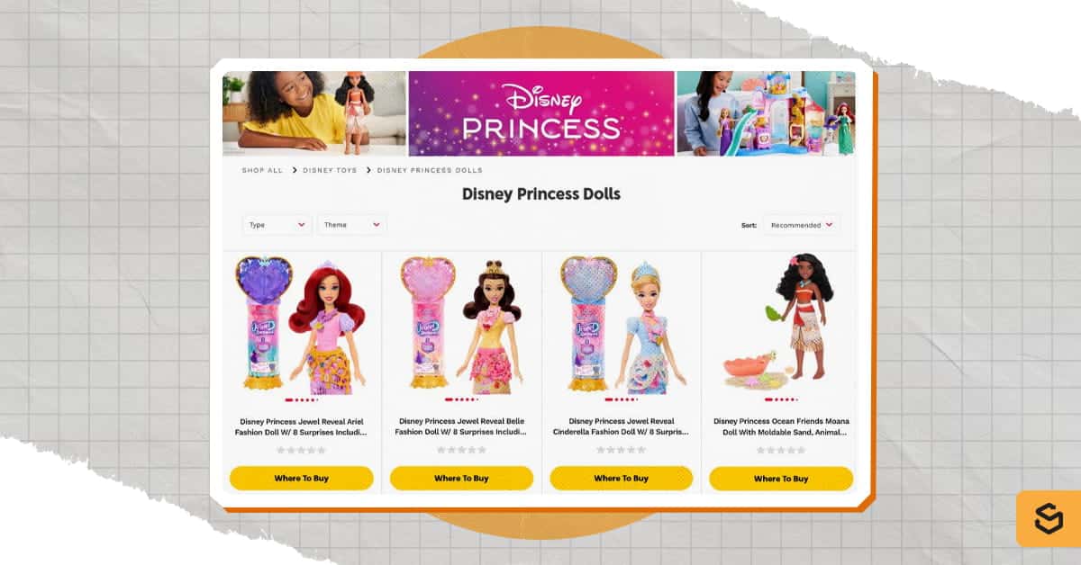 A screenshot of Mattel's Disney Princess service page