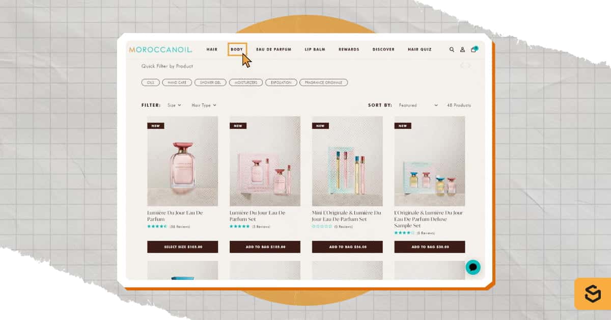 Une capture d'écran de la page de présentation du produit « Body » de Moroccanoil
