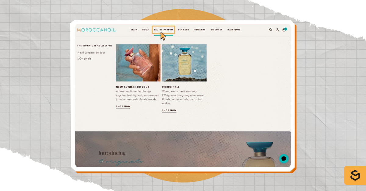 Une capture d'écran de la page dédiée à l'Eau de Parfum de Moroccanoil