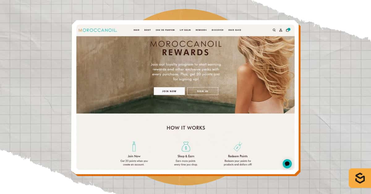 Une capture d'écran de la page « Récompenses » de Moroccanoil