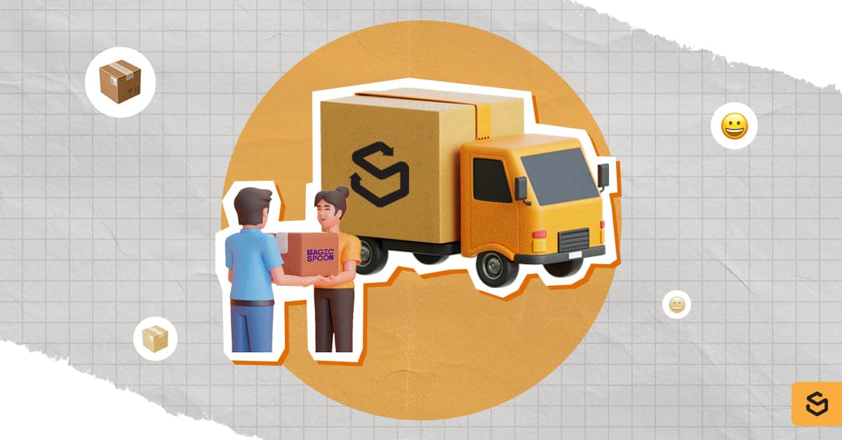 A Shippsy truck and a person receiving a Magic Spoon package