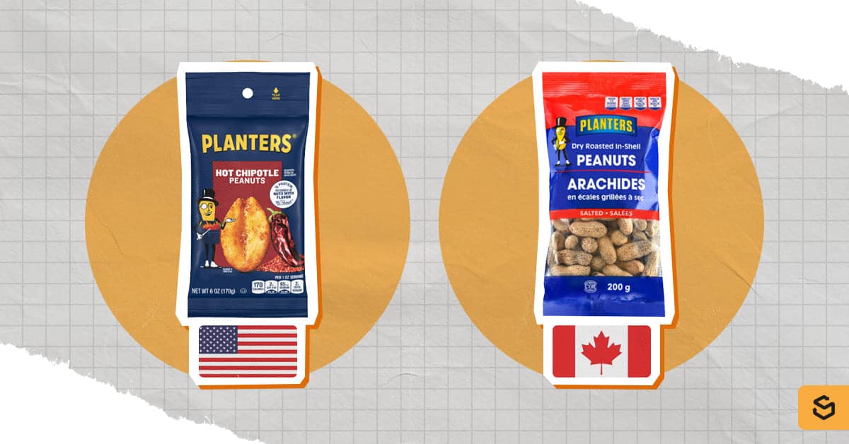 An image of a Planters US product and a Planters Canada product.