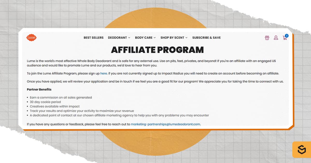 An image of Lume's affiliate program page