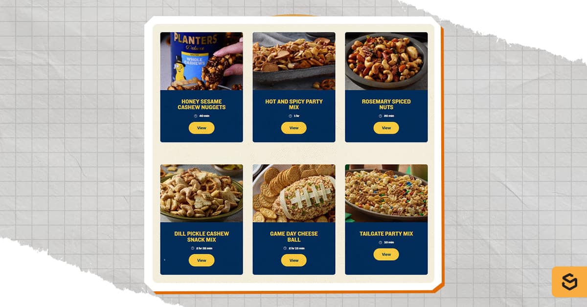 An image of Planters' recipes page