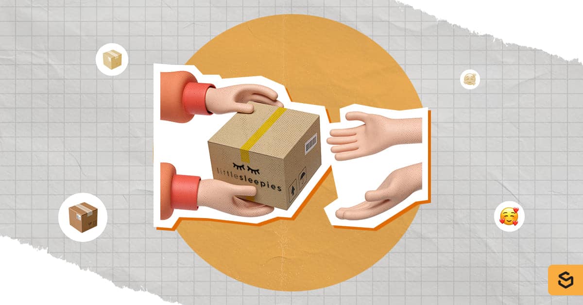 Hands giving and receiving a Little Sleepies package
