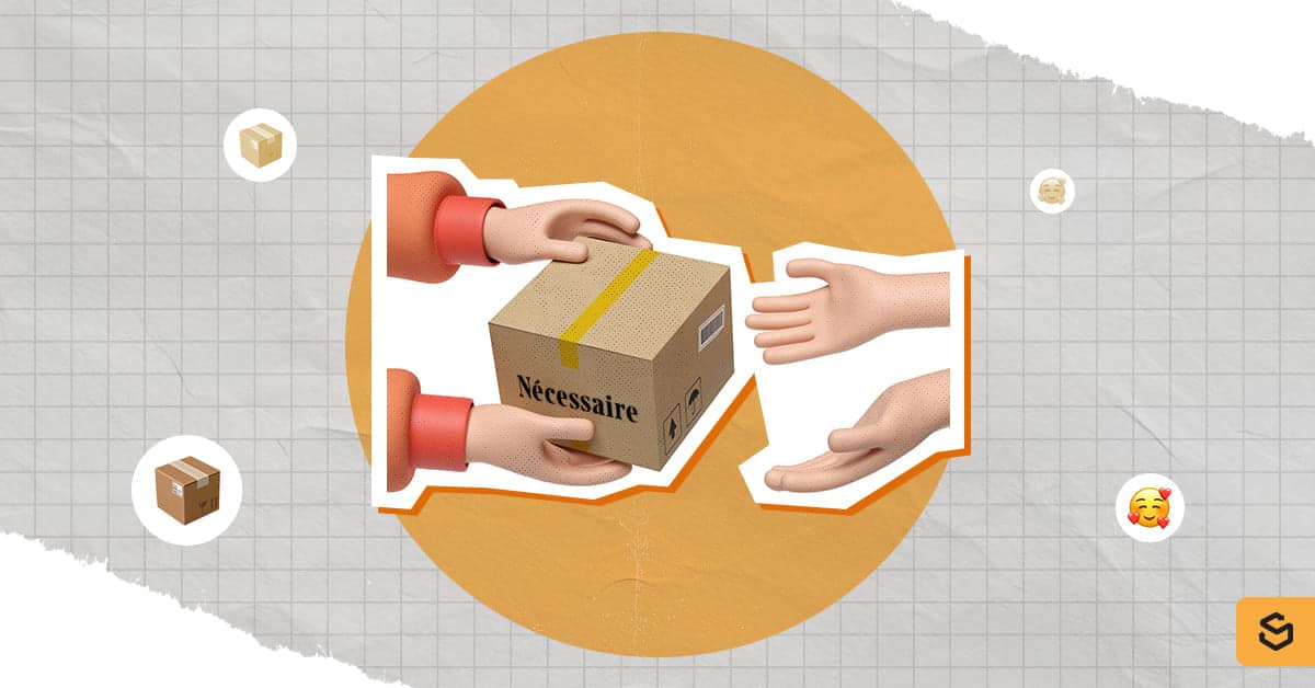Hands giving and receiving a Necessaire package