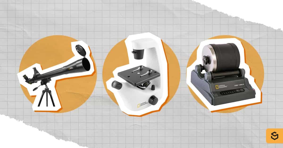 National Geographic telescope, microscope, and rock tumbler
