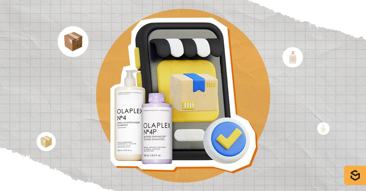 Olaplex products beside a phone with a package on the screen