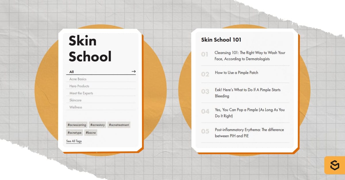 Screenshots of the Skin School sections