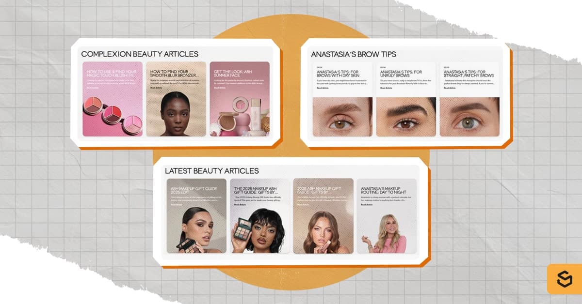 Screenshots of various Anastasia Beverly Hills blog categories