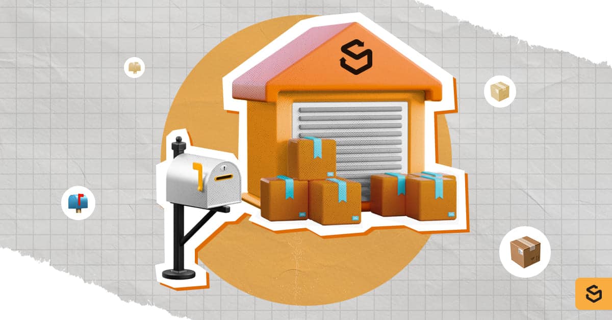 A mailbox and a Shippsy warehouse with packages outside