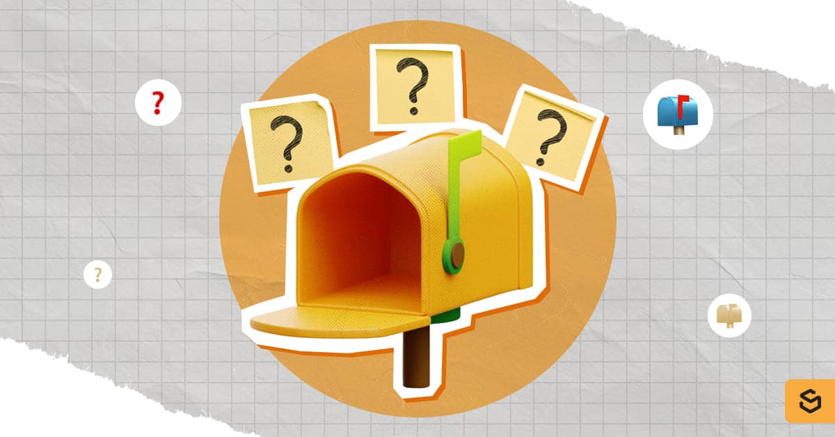 A mailbox with question marks above it