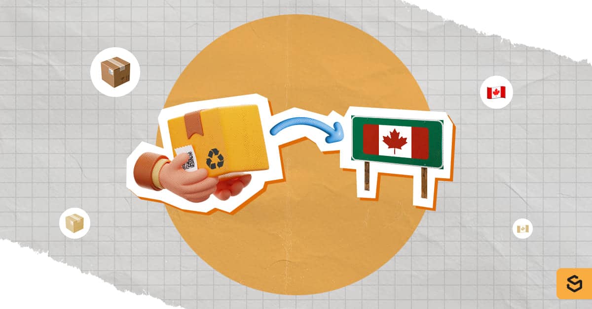 A package and an arrow pointing to the Canada flag