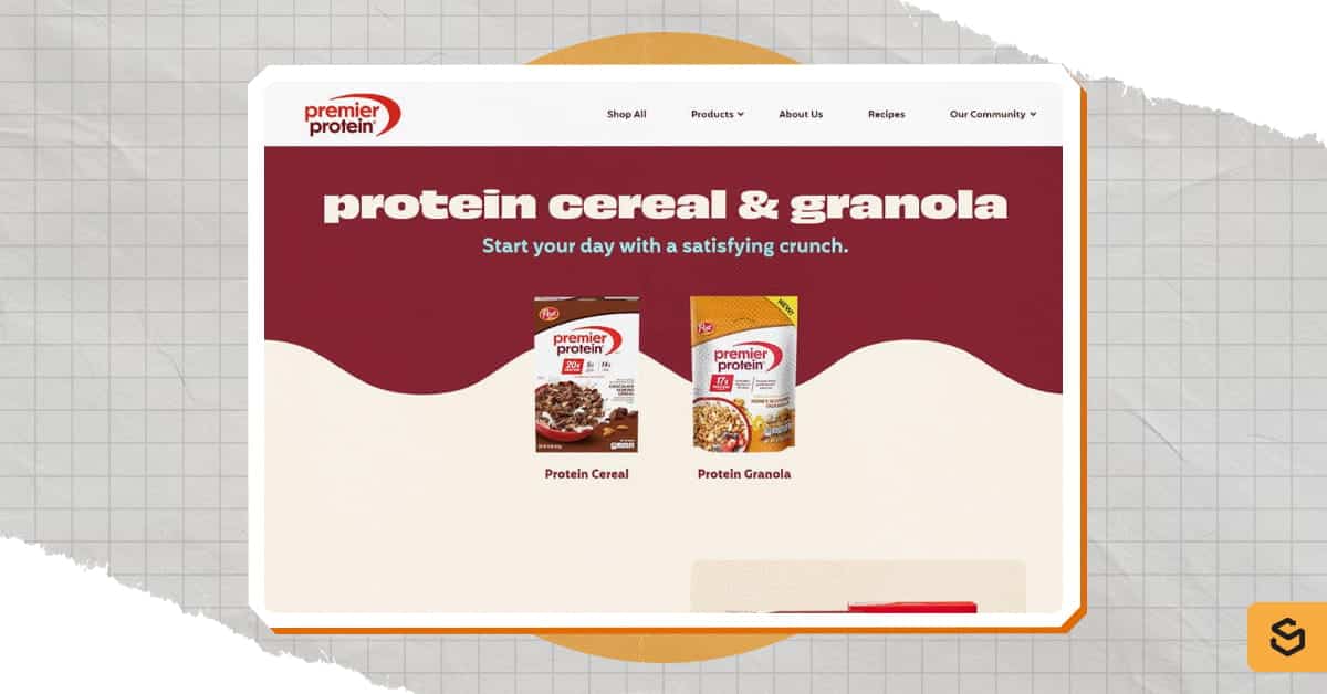A screenshot of Premier Protein's cereal and granola service page