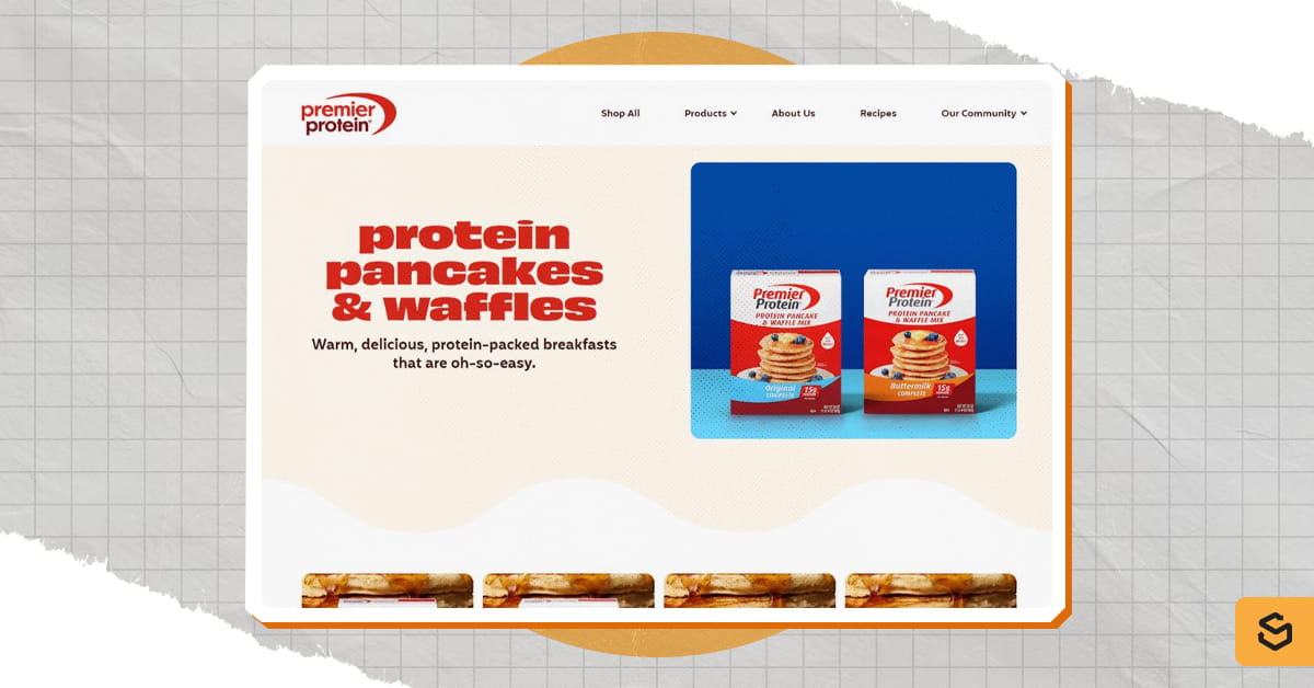 A screenshot of Premier Protein's pancake and waffle service page