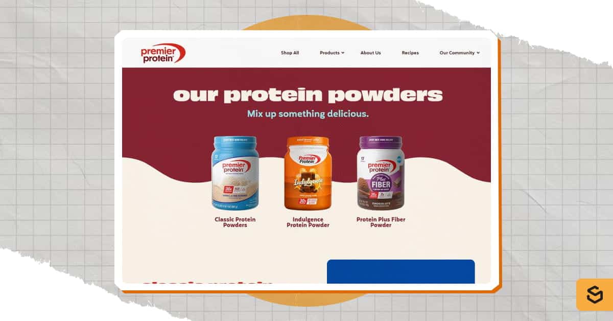 A screenshot of Premier Protein's protein powder service page