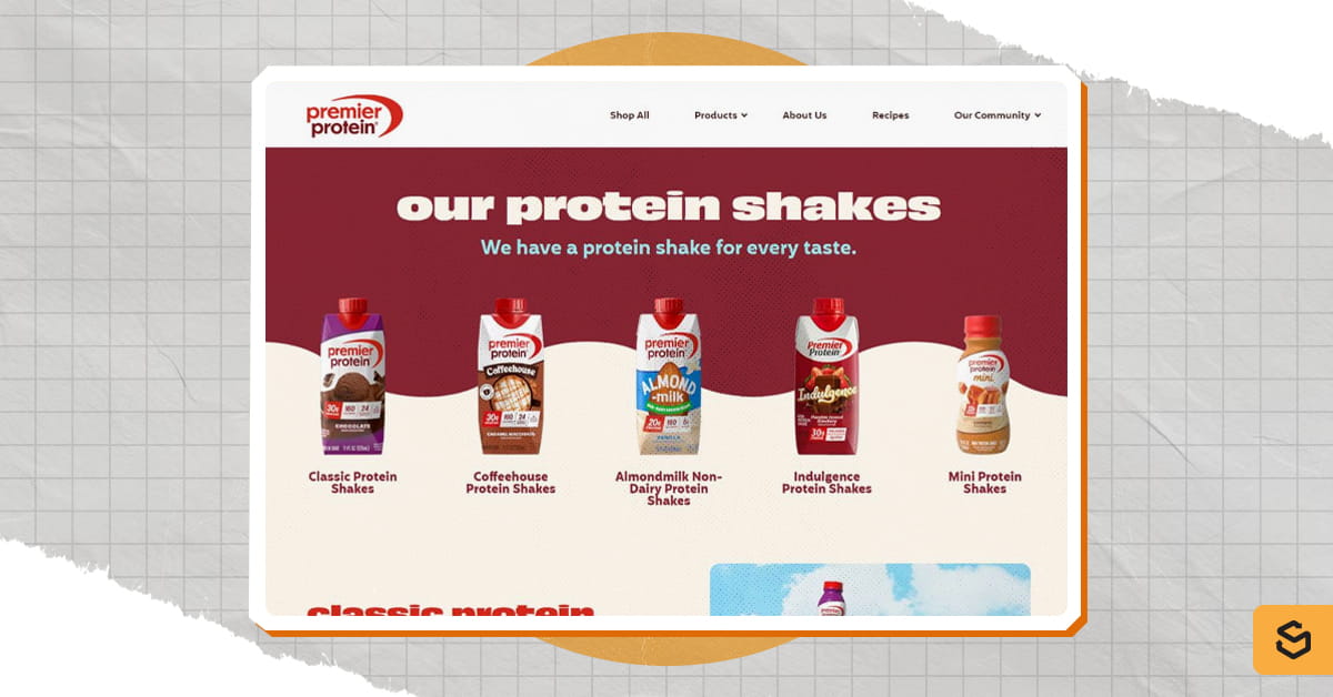 A screenshot of the Premier Protein shakes service page