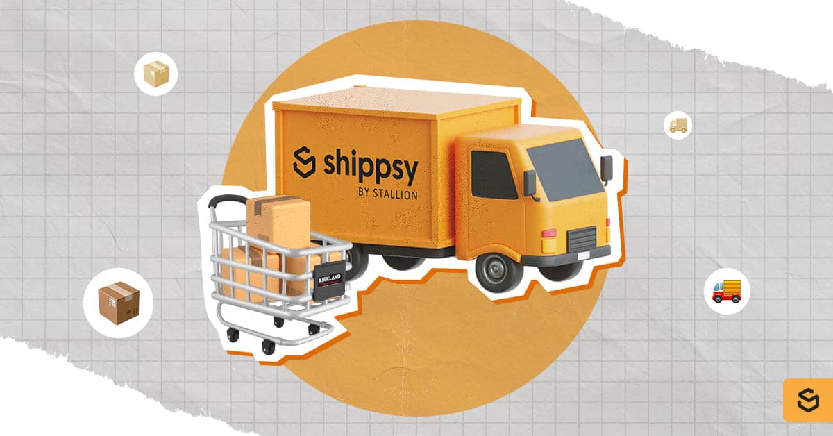 A Shippsy truck and a Kirkland Signature grocery cart with packages