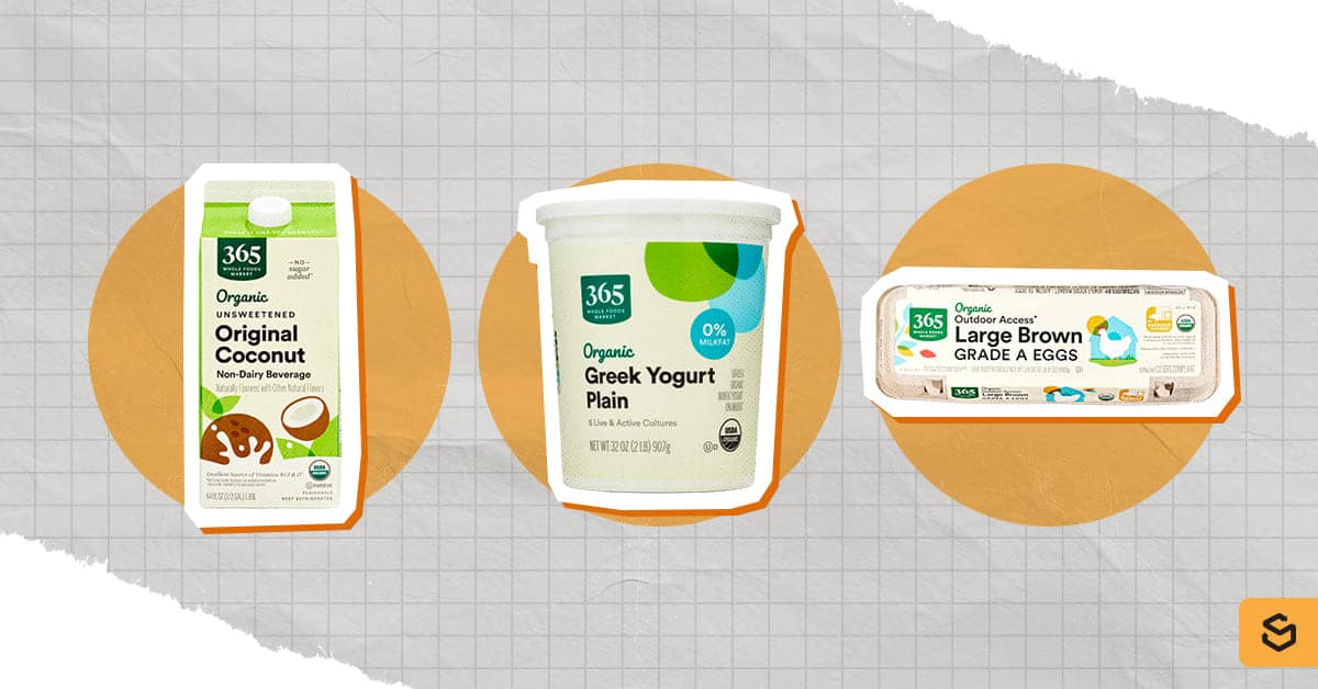 An image of 365 by Whole Foods Market eggs, yogurt, and non-dairy milk