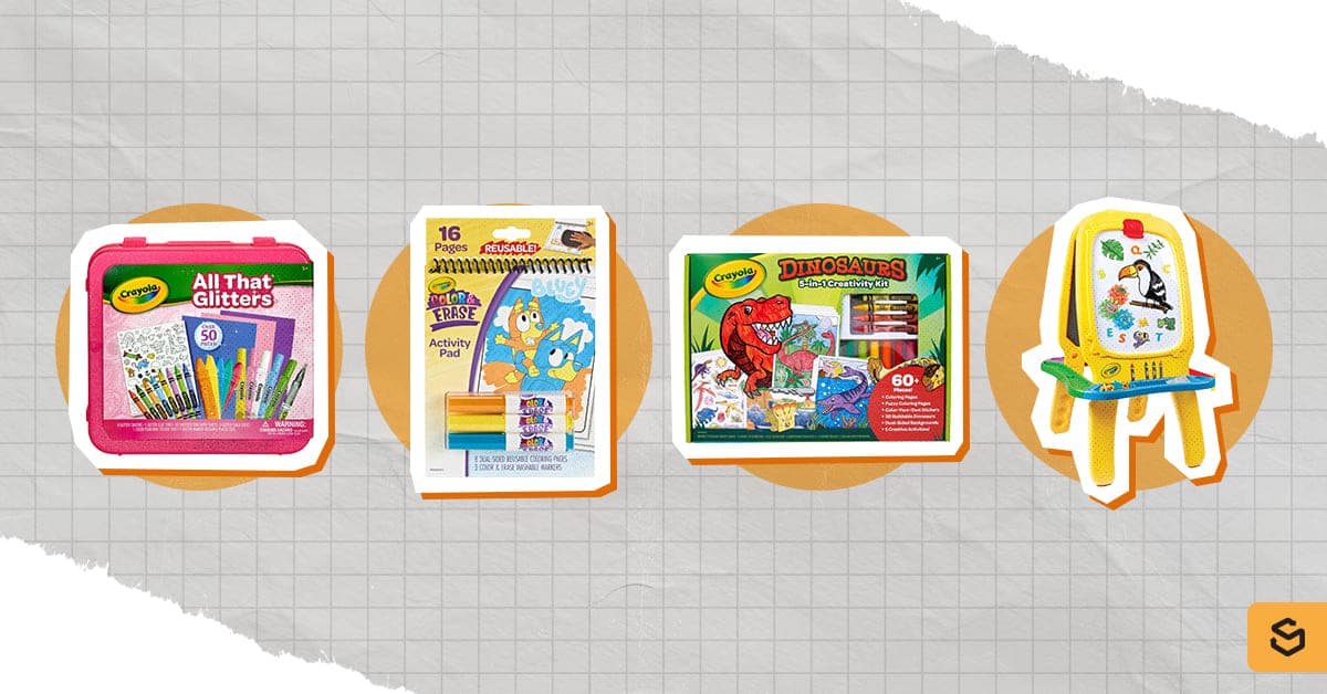 An image of Crayola art kits and easels