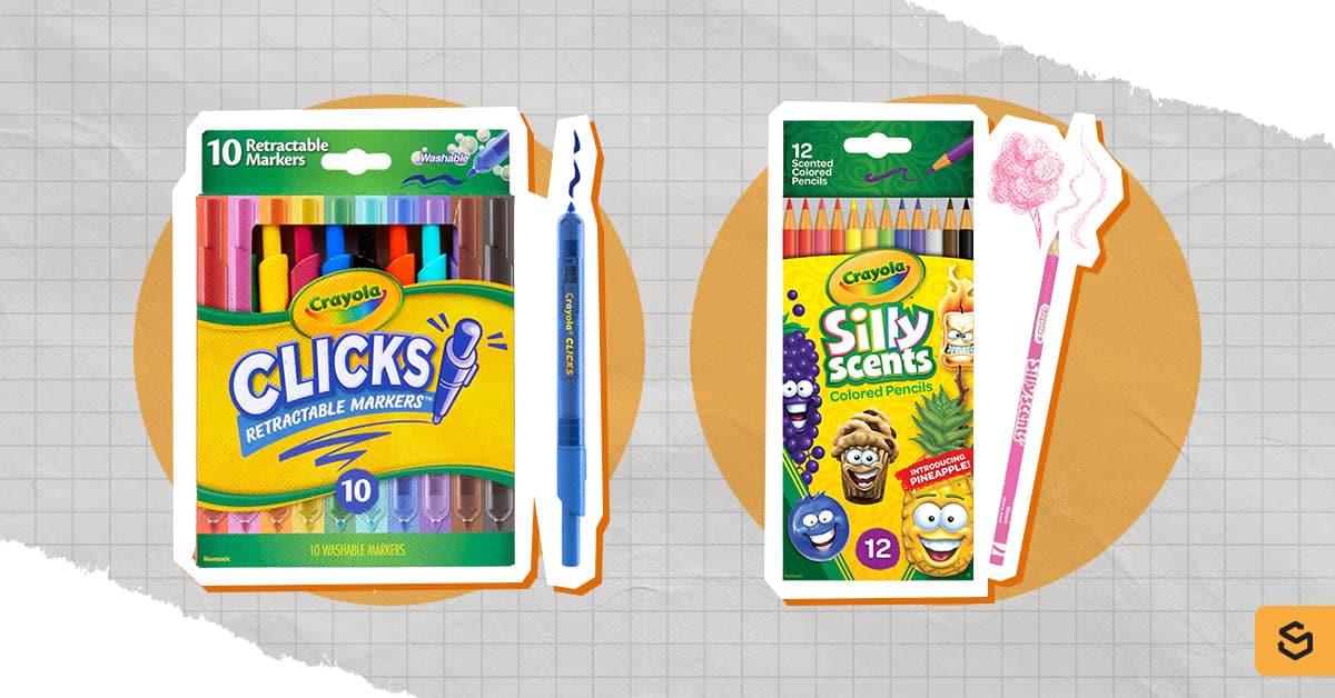 An image of Crayola markers and coloured pencils