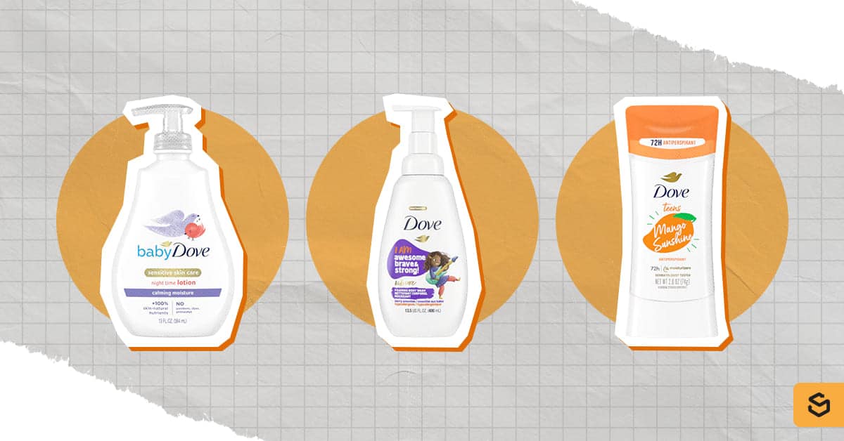 An image of Dove babies, kids, and teens products