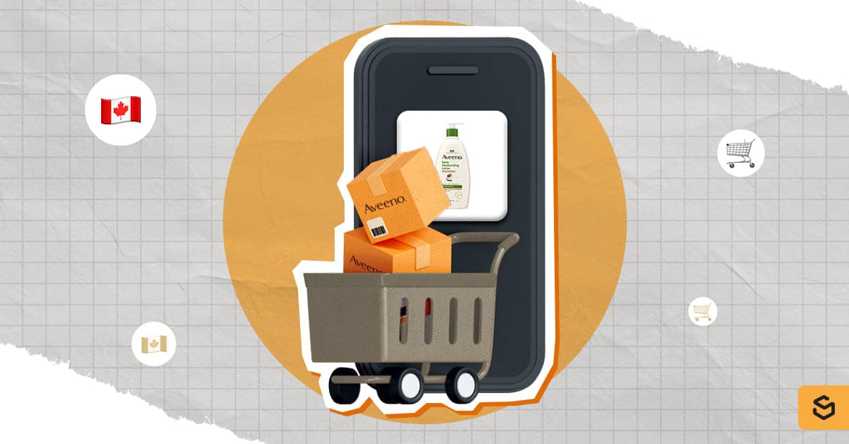 Aveeno packages and a product on a phone screen